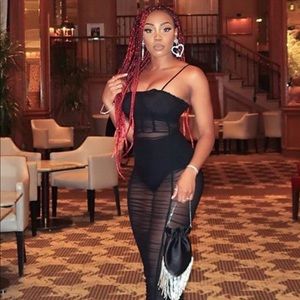 Black mesh bandage dress